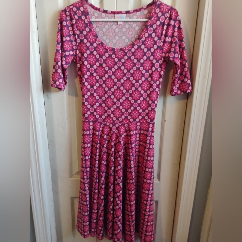 LuLaRoe Pink and Purple Patterned Long Sleeve Dress